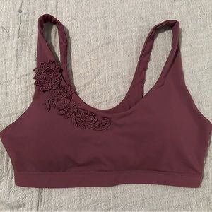 Fabletics Maroon/Burgundy Sports Bra with flower detail